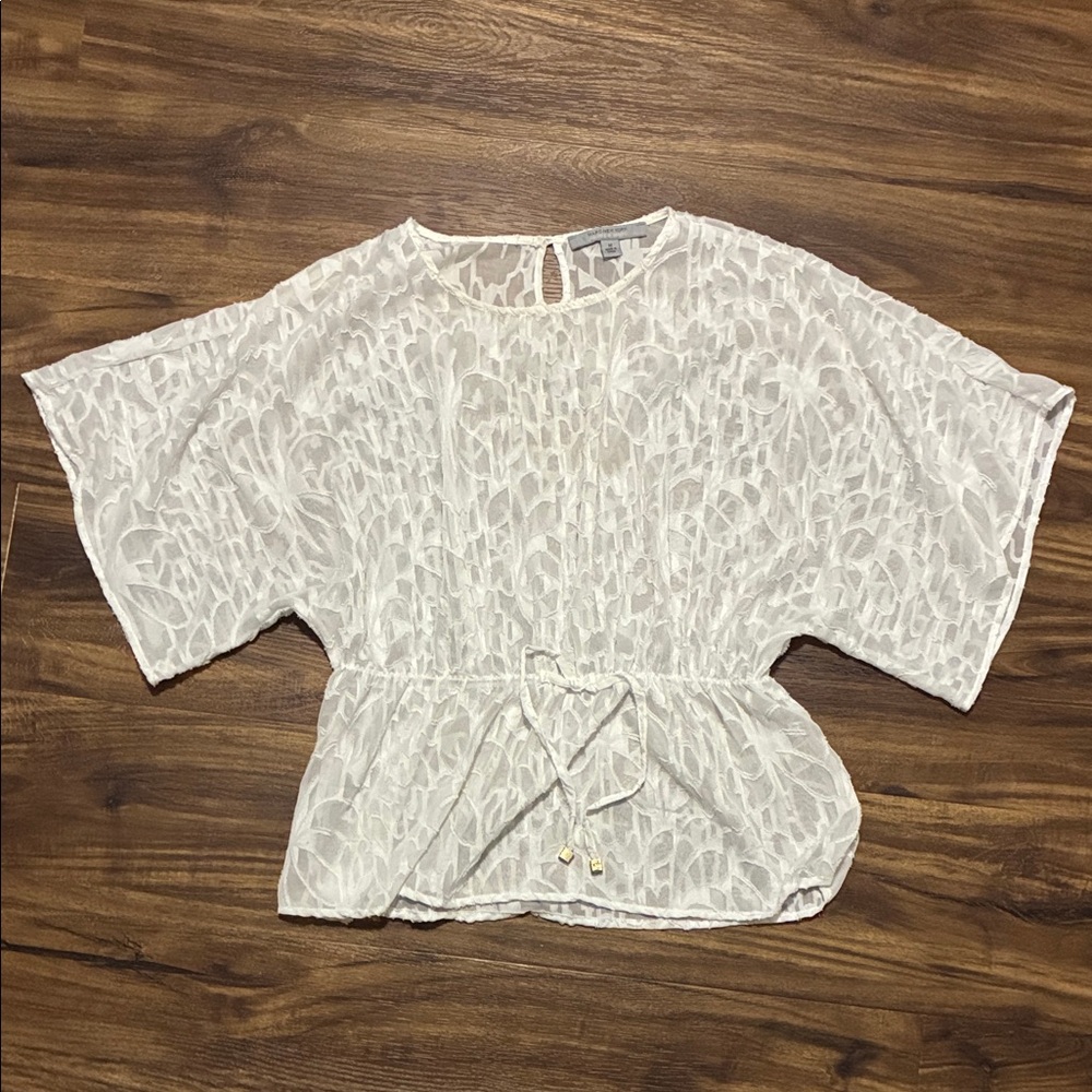 Lightweight White Sheer Drawstring Waist Blouse